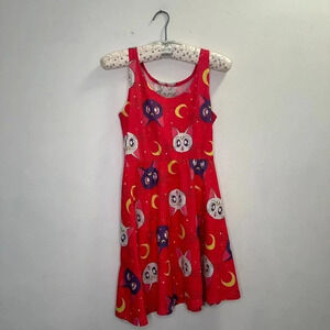 Hot Topic Sailor Moon Asymmetrical Skater Dress Luna and Artemis Pink Size Small